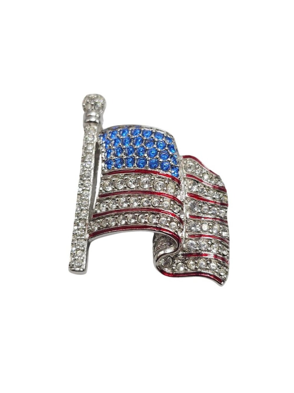 Swarovski Crystal American Flag Brooch Pin Red White Blue Rhinestones Patriotic